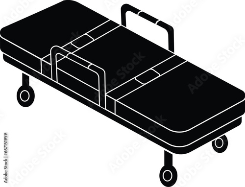 Cartoon Black and White Isolated Illustration Vector Of A Collapsible Hospital Bed