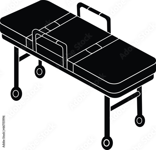 Cartoon Black and White Isolated Illustration Vector Of A Collapsible Hospital Bed