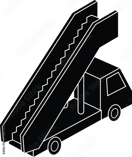 Cartoon Black and White Isolated Illustration Vector Of An Airport Stair Truck Airstairs