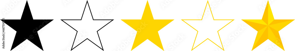 Gold star award on transparent background. Five stars rating. 5-star quality rating icon. Five stars customer product rating review flat icon for apps and websites