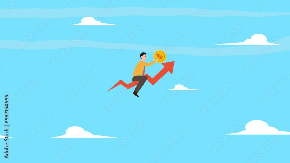 Aged senior man flying with his investment savings Aged senior man flying with his investment savings