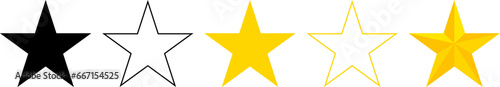 Gold star award on transparent background. Five stars rating. 5-star quality rating icon. Five stars customer product rating review flat icon for apps and websites