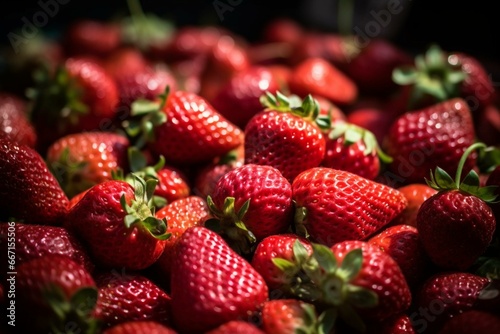 Fresh strawberry fruits from local market. Close up view. Generative AI © Thorne