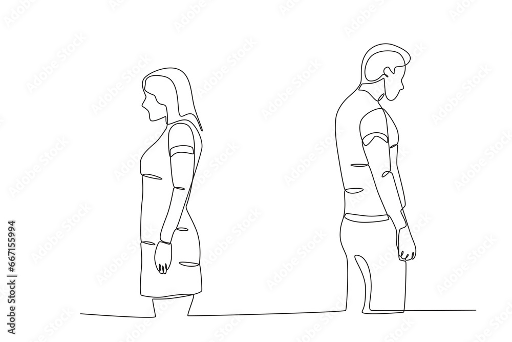A couple decides to separate. Breakup one-line drawing A couple decides to separate. Breakup one-line drawing