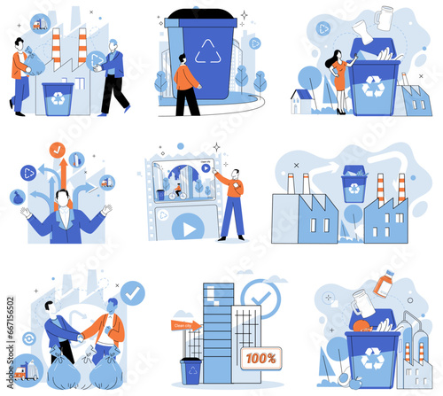 Waste management. Vector illustration. Effective waste management is cornerstone environmentally friendly society Recycling is practical solution to reduce waste and combat pollution Sorting