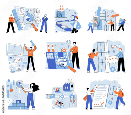 Business process. Vector illustration. Success in business is measured by achieving predetermined targets Meeting targets is significant milestone in business achievement Effective marketing