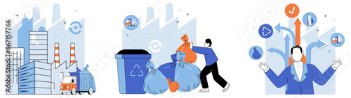Waste recycling. Vector illustration. Recycling is cornerstone environmental conservation and waste management Reusing materials reduces need for excessive consumption and minimizes waste generation