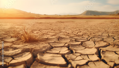 Close up of a dry lake at daytime. Climate change concept 