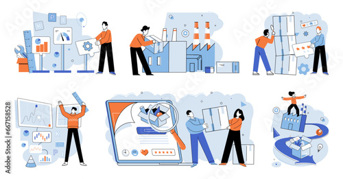 Quality control. Vector illustration. Exploring new quality control techniques can lead to process enhancements The certificate compliance guarantees products quality Verification ensures product
