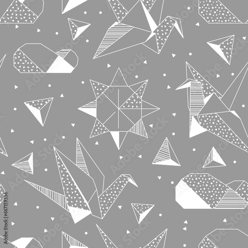 Pattern with origami figures. Abstract geometric background.