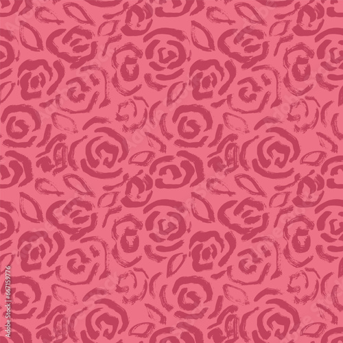 Grunge Distressed Ink Roses Pink Pattern.