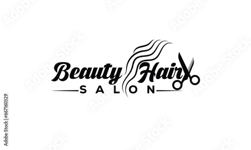 Abstract beauty haircut salon with scissor vector logo. Trendy hair salon logo design with isolated on white background. Beauty logo salon and hair scissors icon vector illustration photo