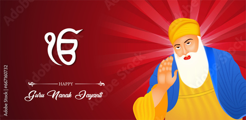 Happy Gurpurab, Guru Nanak Jayanti festival of Sikh celebration greeting card. photo