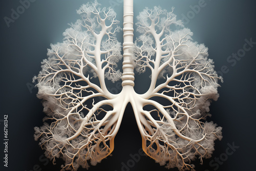 3d illustration of human lungs with veins and arteries over dark background photo