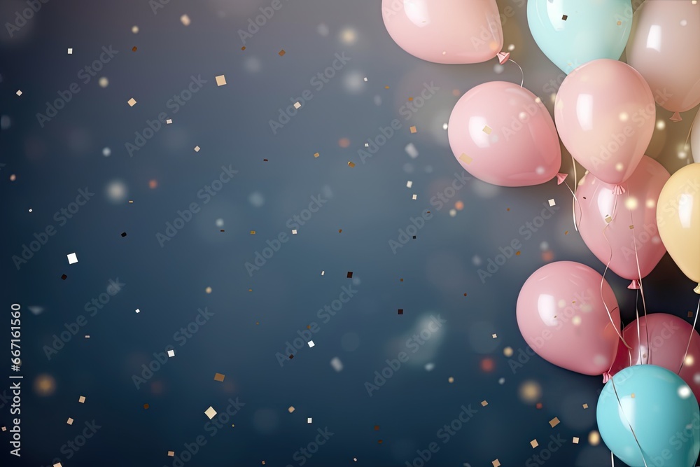 Elegant celebration background featuring a burst of joyous confetti and luxurious colorful balloons Elegant celebration background featuring a burst of joyous confetti and luxurious colorful balloons