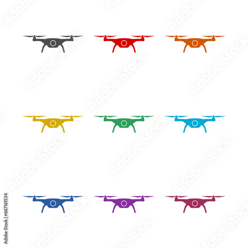 Drone icon isolated on white background. Set icons colorful