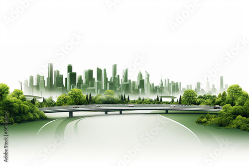 Green city with highway and trees on white background photo