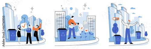 Clean city. Vector illustration. Recycling isintegral part of clean citys waste management system It is like giving new life to materials, diverting them from landfills and reducingneed for extraction