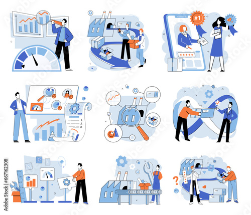 Manufacturer model. Vector illustration. Industrial manufacturing requires precision and attention to detail The startup focuses on development cutting-edge technology The manufacturer employs