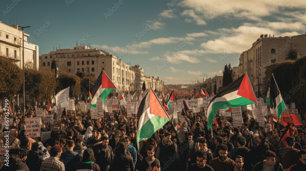 Palestinian protest rally for freedom - obrazy, fototapety, plakaty 