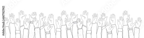 Set of hands raised up in shame doodle vector element.