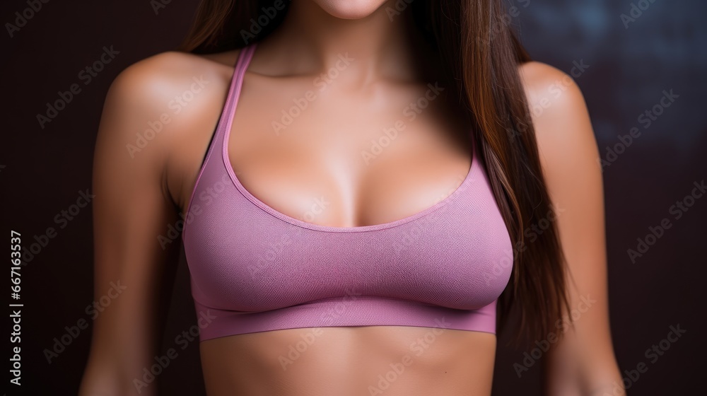  a woman in a pink bra top posing for a picture.  generative ai - obrazy, fototapety, plakaty 