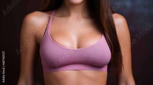  a woman in a pink bra top posing for a picture.  generative ai