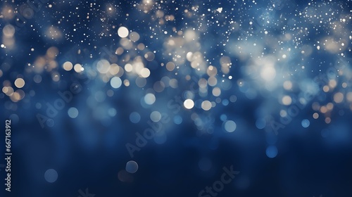 Shiny Background of Navy Blue Bokeh Lights. Festive Wallpaper for Holidays and Celebrations photo