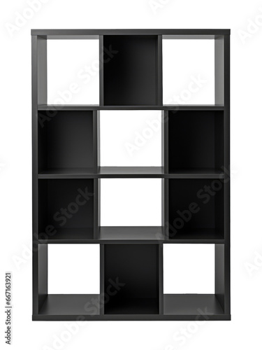 Elegant Black Cube Shelf Isolated on Transparent Background 