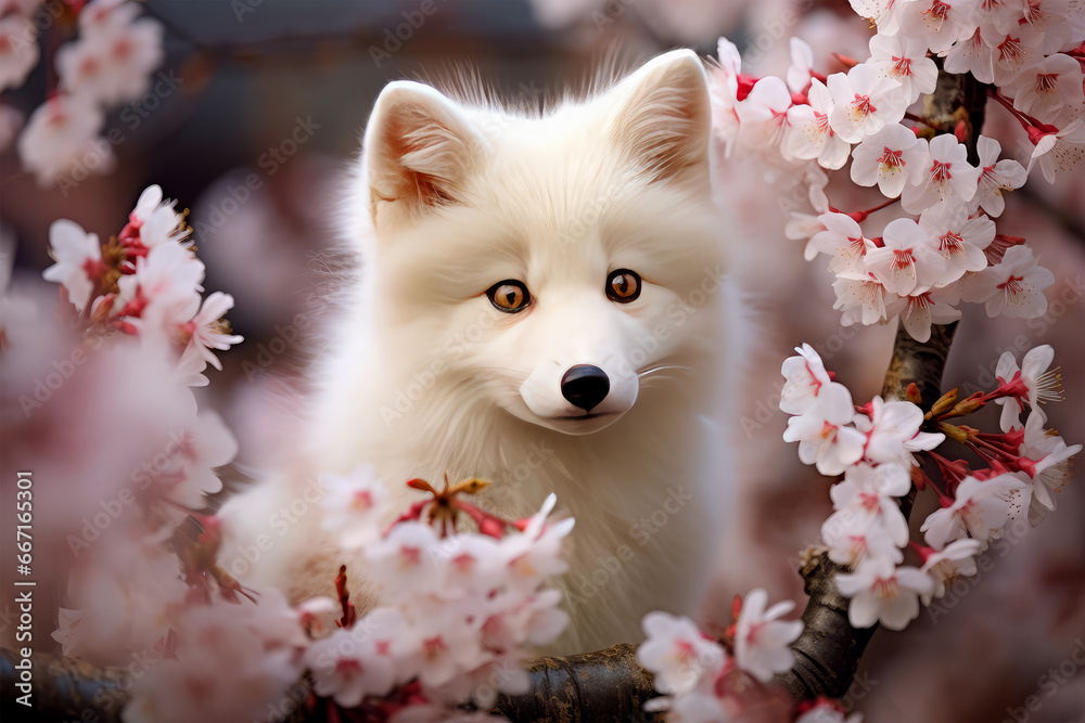 fox with flowers on background