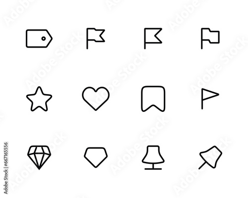 Bookmark icon set. Save sign collection. Bookmark with plus, star, check, heart. Vector illustration. Editable Stroke. Line, Solid, Flat Line, Suitable for Web Page, Mobile App, UI, UX design