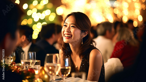 笑顔の女性、ディナーを楽しむ日本人女子 photo