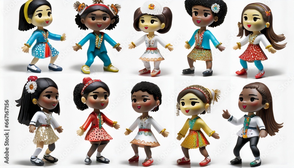 3d miniature toy people, group of dancers