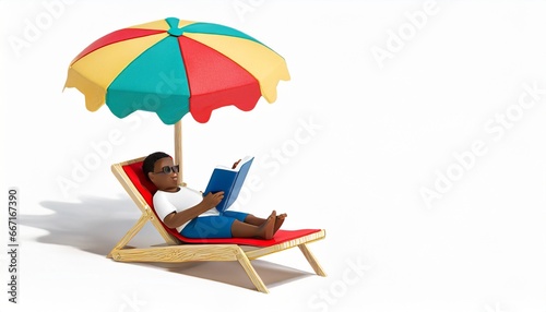 3d miniature toy people, reading a book on a lounge © CreativeStock