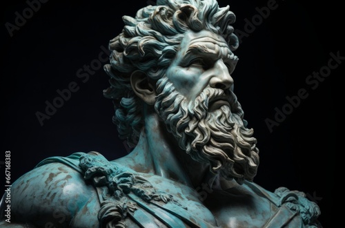 A statue of an ancient god with a beard