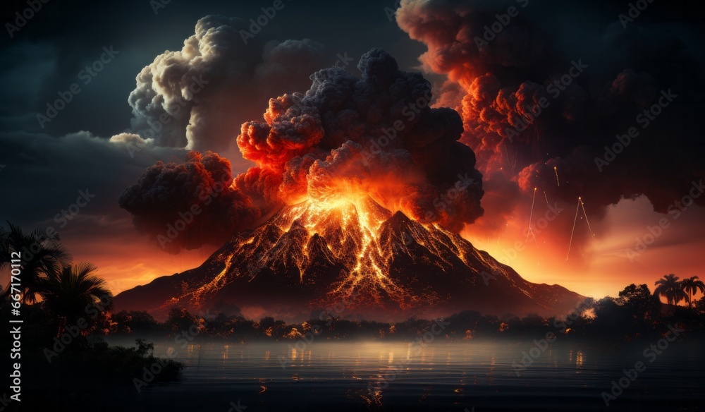 View of the volcanic eruption