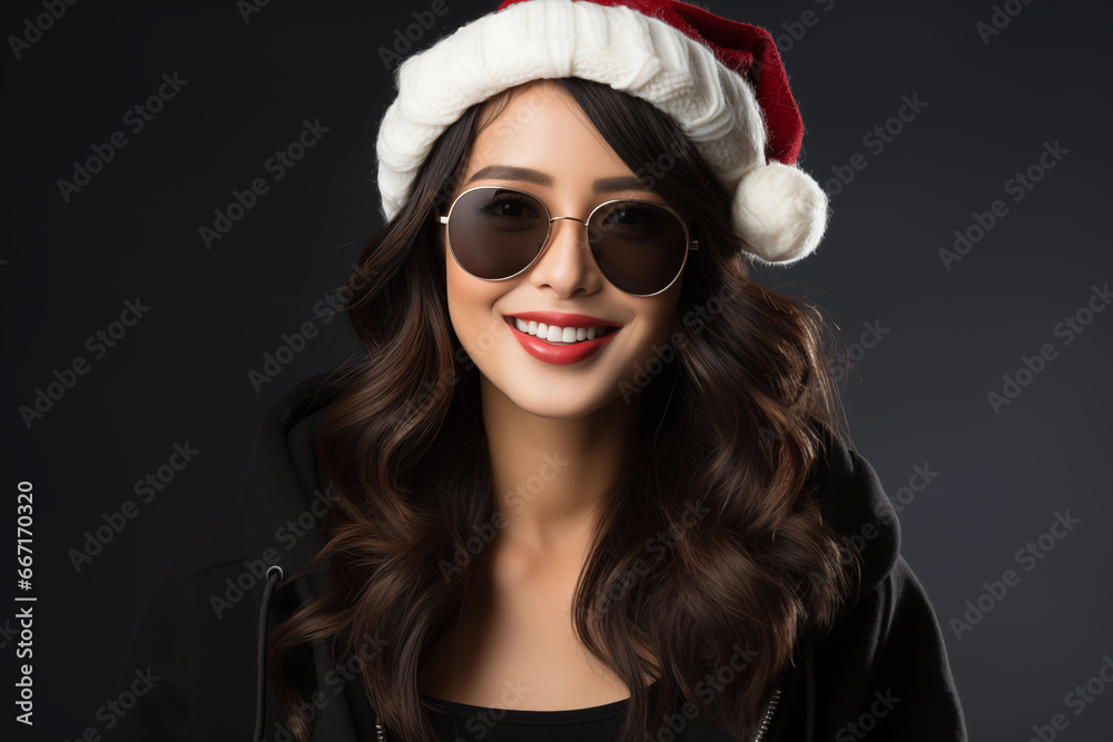  Portrait of a beautiful Asian woman on Christmas night.generative ai