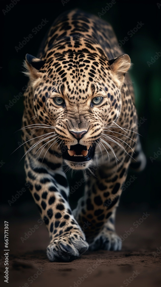 Fototapeta premium Portrait of a Leopard, in the style of graphite realism, fog, realistic, monochrome, ivory, dynamic pose