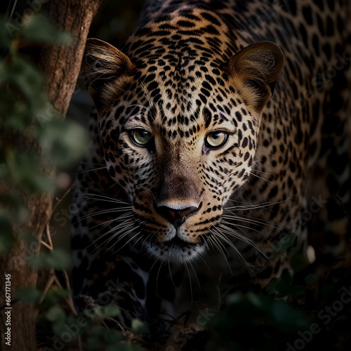 Portrait of a Leopard  in the style of graphite realism  fog  realistic  monochrome  ivory  dynamic pose