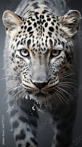 Portrait of a Leopard, in the style of graphite realism, fog, realistic, monochrome, ivory, dynamic pose