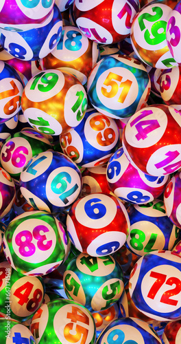 Multi-colored lottery balls with numbers.Close-up 3D rendering
