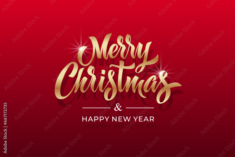 Merry Christmas and Happy New Year hand lettering calligraphy. Vector holiday illustration element.