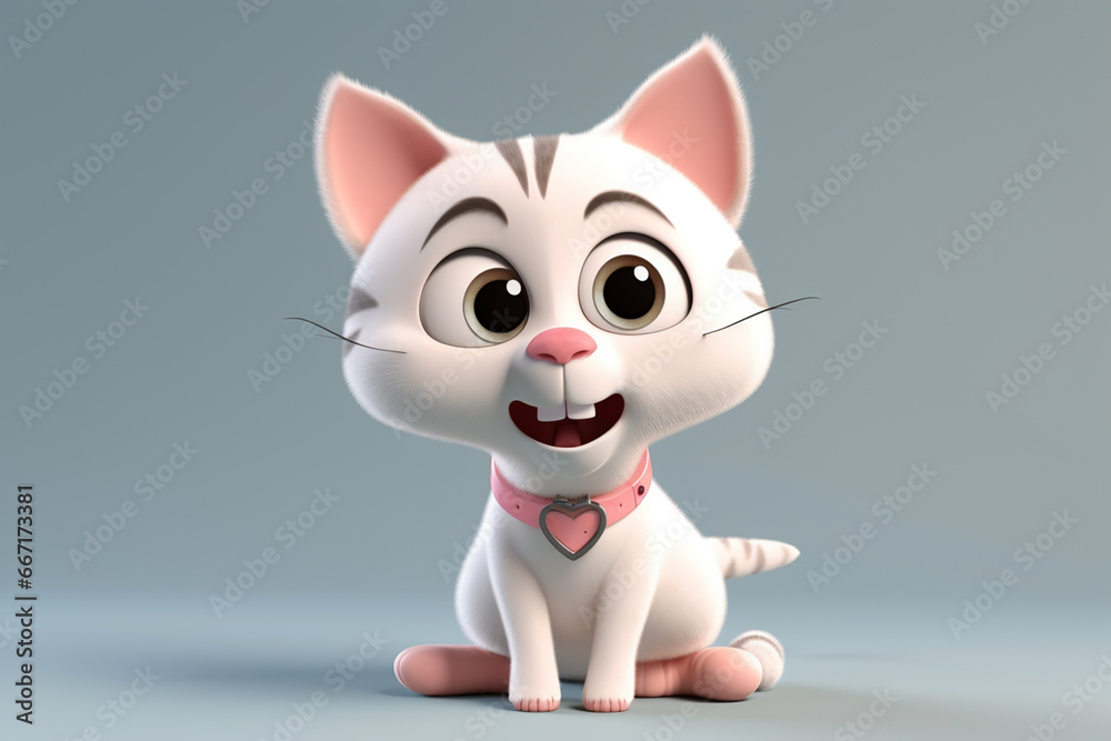 Cute cartoon cat isolated on black background. 3d illustration.