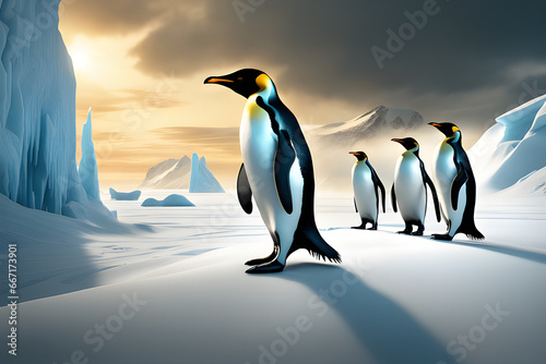 Penguins in Antarctica. Generate AI