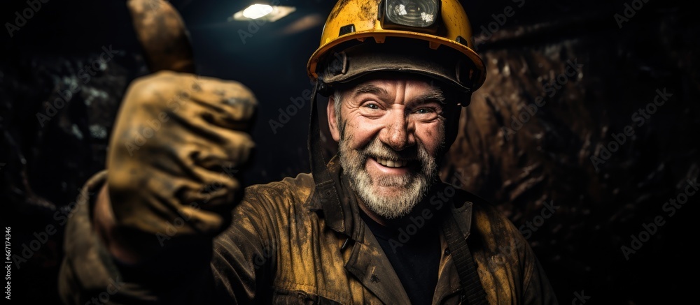 A well dressed miner in the mine thumbs up represents the idea