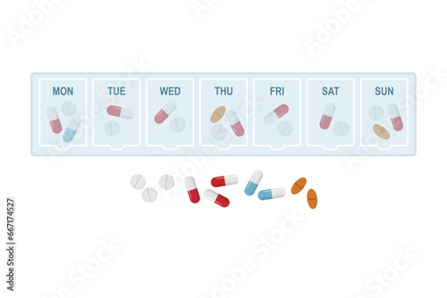 Weekly pill dispenser, medication organizer box.