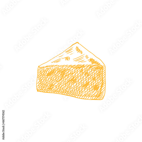 Cheese with cutted piece watercolor eimage. Creamy cutted brie or camembert cheese illustration. Delicious food image. French cuisine milk product. Tasty healthy cream organic snack