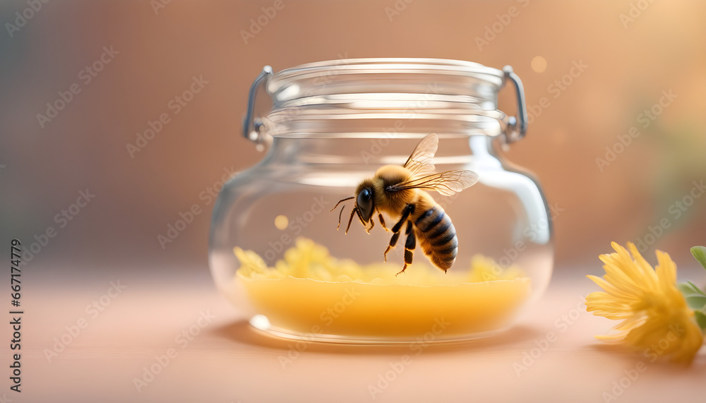 Bee is on a glass jar Bee is on a glass jar