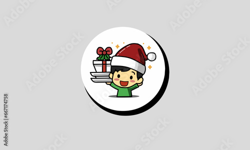 creative design art illustration of a child wearing a Santa hat celebrating Christmas, cartoon small child celebrating Christmas and New Year.