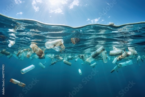 The presence of plastic waste in the ocean is a serious environmental problem. Serious environmental threat from plastic waste in the ocean. A critical issue that threatens marine life and ecosystems.